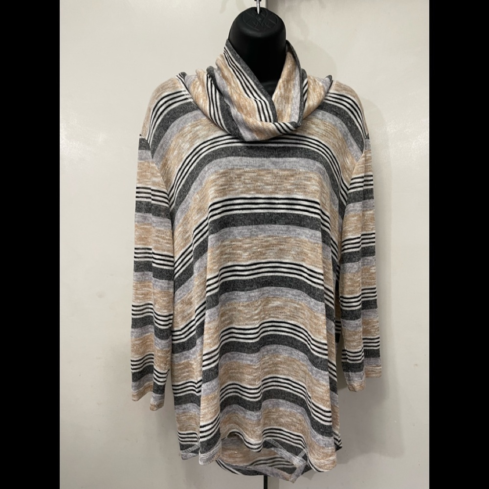 Ruby Rd asymmetrical hem, cowl neck, striped, sz xl